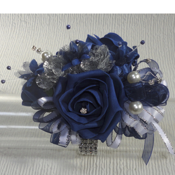 Navy & Silver Prom Wrist Corsage